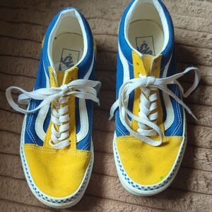 Vans Women's Blue and Yellow Loafers